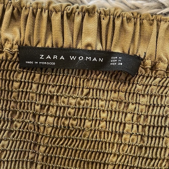 Zara Olive Green Twill Off Shoulder Midi Dress Size M - Picture 9 of 10